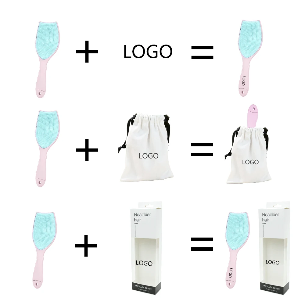 4 Colors Custom Logo ABS Nylon Bristle Cute Tulip Scalp Maasage Hair Brushes with Inside Cleaner for Men Women