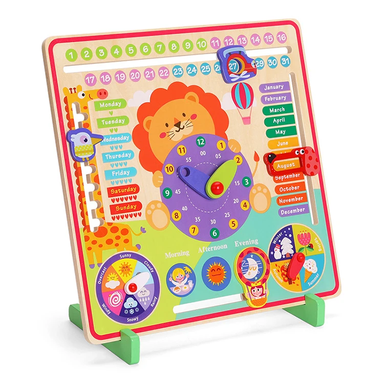 7 In 1 Kids Educational Montessori Toys My First Calendar Wooden Learning Clock For Toddlers