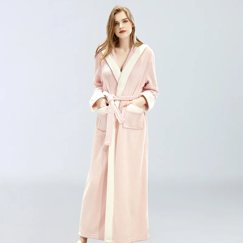 High Quality Bathrobe Pajamas Winter Thicken Flannel Bath Robe Long Plus Size Lovers Couples Night Dressing Gown Nightgown