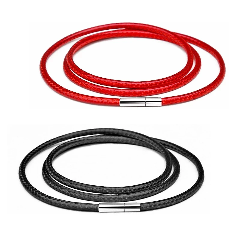 41-60cm Men Women Necklace Cord Leather Cord Wax Rope Stainless Steel Tube Clasp For DIY Pendant Necklaces Jewelry 1-3mm
