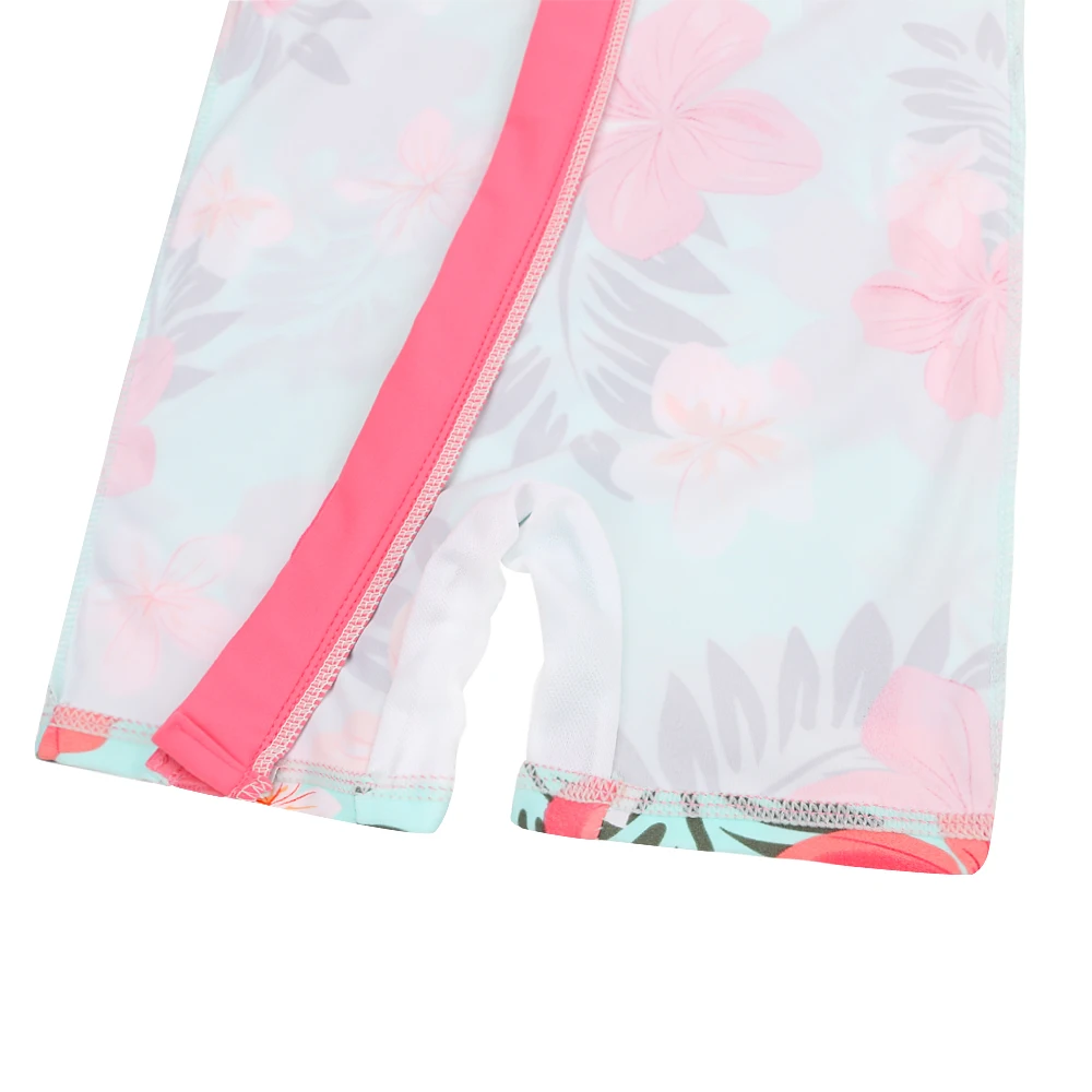 Baby Swimwear Girls Cyan Flower  UPF 50+ Kids Swimwear Long Sleeve Infant Swimsuit Beach Bathing Suit Rash Guards