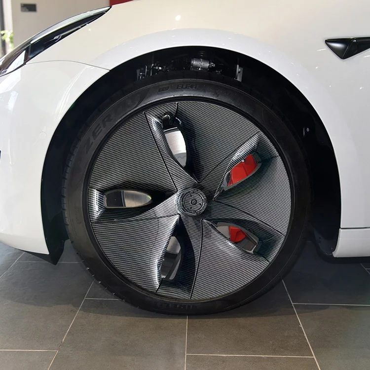 New carbon fibre hub cover wheel cover hubcap plastic Black white Hub-Cap 18 19 inch for Tesla Model 3 Y 2017-2021