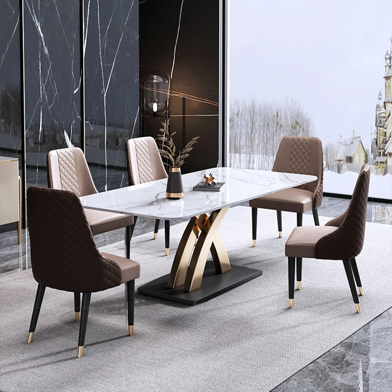 Italian Luxury Design modern dining table Marble Effect Rock Plate Top 8 Seater dining table set