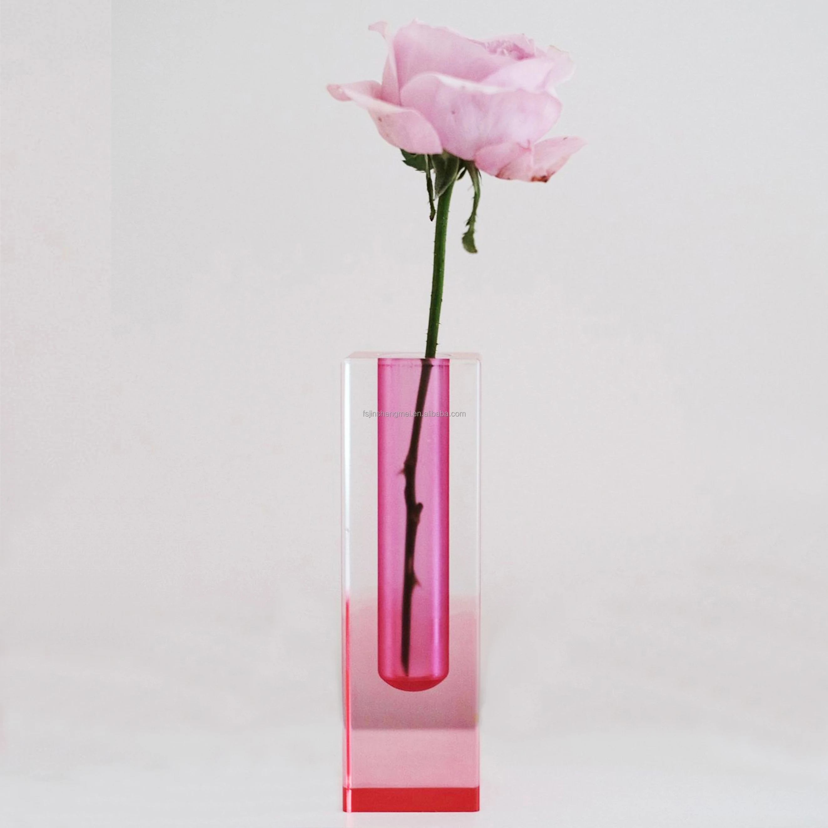 Popular Living Room Colorful Wedding Plastic Flower Hydroponic Vase Cylinder Iridescent Square Column Acrylic Vase Pen Holder