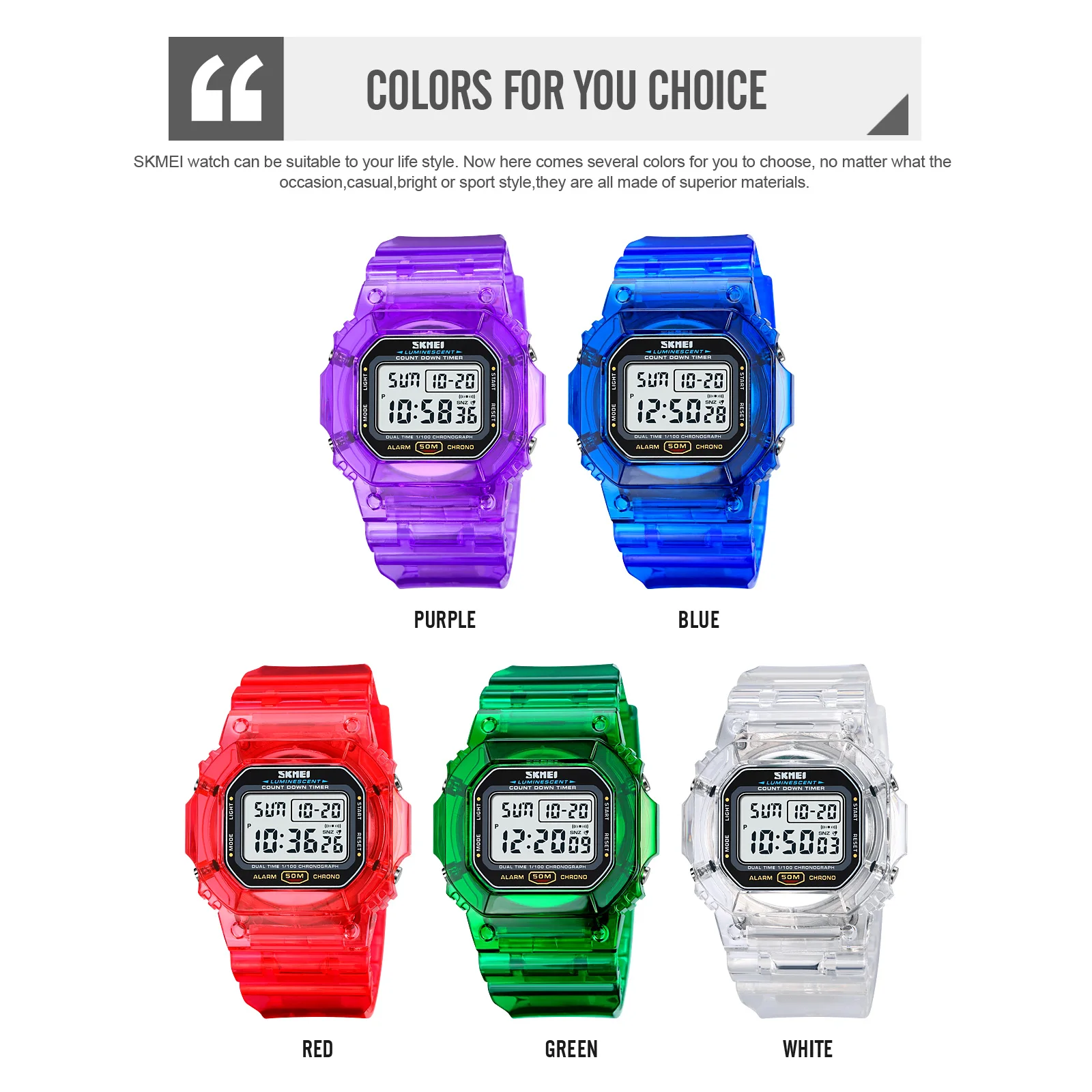 Skmei 1999 дешевые часы reloj пластиковые светящиеся секундомер 5TAM многофункциональные прозрачные светодиодные цифровые спортивные с