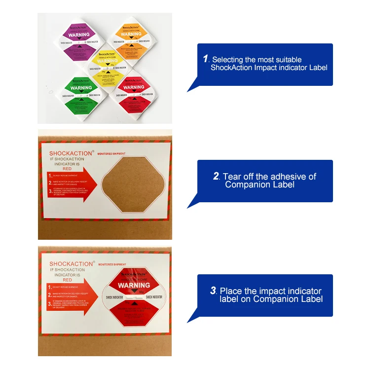 Shockaction Label Impact Indicator Irreversible Shock sensor Sticker for Medical Equipment Shipment