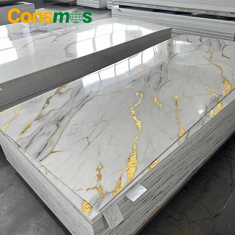 Hot Sale 1220mm*2800mm Waterproof Decorative UV PVC Wall Panel Marble Sheet