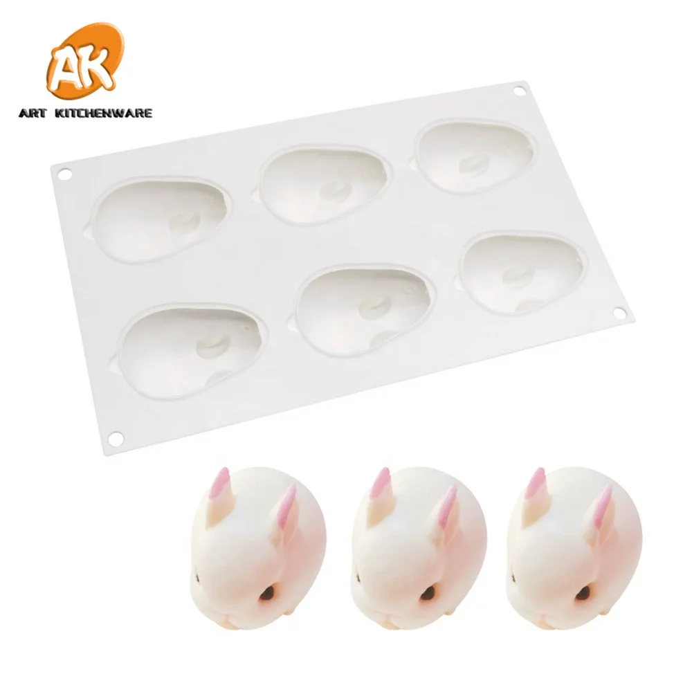AK Easter 6 cavies Rabbit 3D Silicone Mousse Cake Molds for Bakery DIY Jelly Moulds Kitchenware DIY Chocolate Soap Molds MC-127