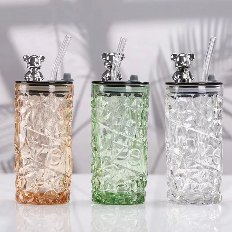 New Arrival 330ml Drinking Cup Glass Straw Water Bottle Reusable Travel Iced Coffee Mug With Lid and Straw