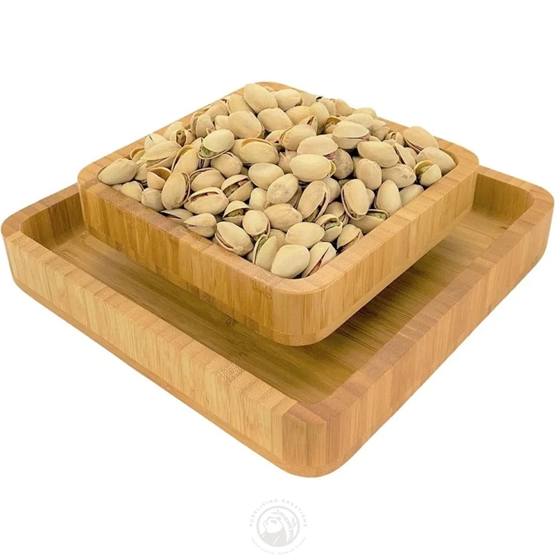 Bamboo Pistachio Snack Bowl Pedestal and Sunflower Seed Nut Bowl with Shell Storage Double Dish Holder Bowl