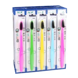 Popular Plastic Yoothbrush with Soft Charcoal Filament Individual Blister Card In one 30pcs Tray Sunny Morning Brand