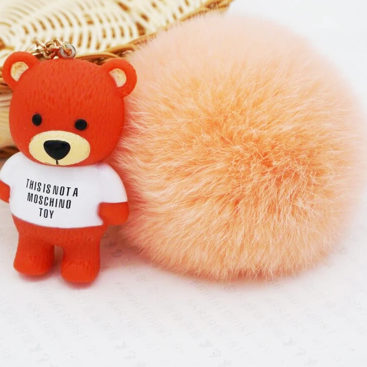 High quality fluffy rabbit fur pom poms for bag charms