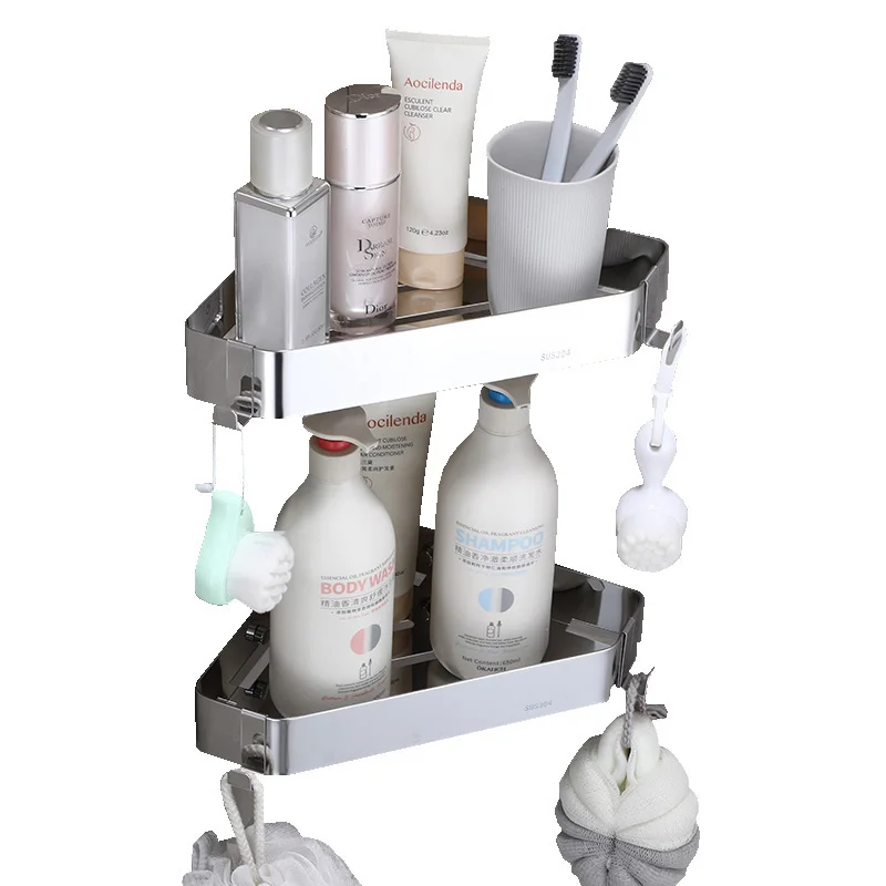 Modern Wall Mounted 304 Stainless Steel Dual-Tier Bathroom Corner Shelf Sleek 304 Stainless Steel Shower Corner Shelf