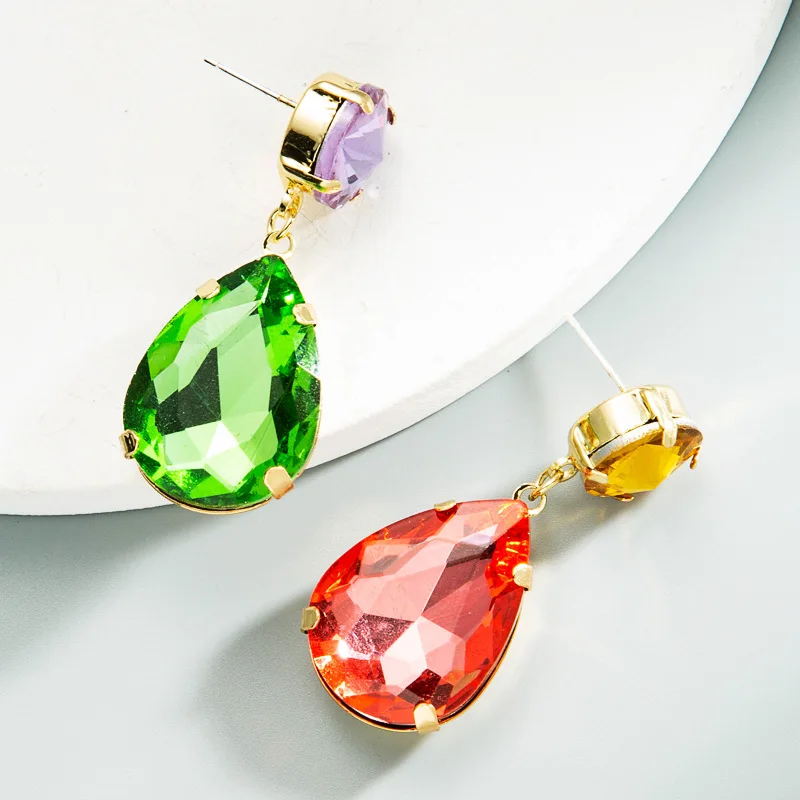 Fashion rhinestone earring red ruby gemstone western green stone funky earring jewelry for women 2023 aretes de mujer moda plata