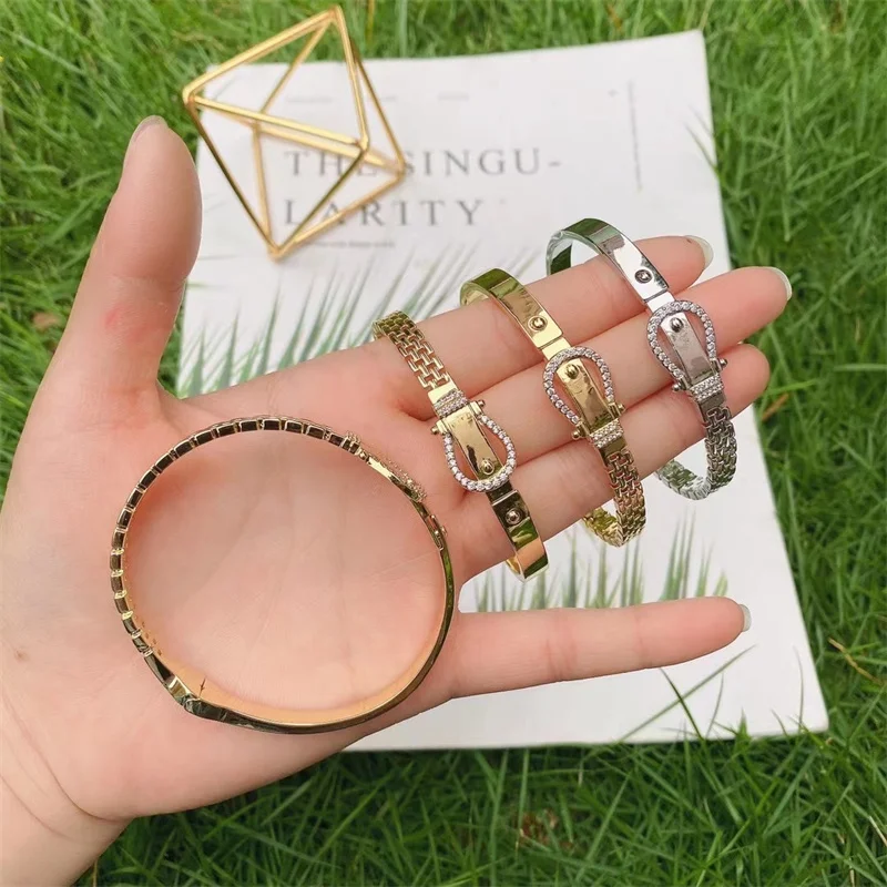 New Design Copper White Zircon Bracelets & Bangles For Women Luxury Gold Plated India Bangles Party Jewelry Gift