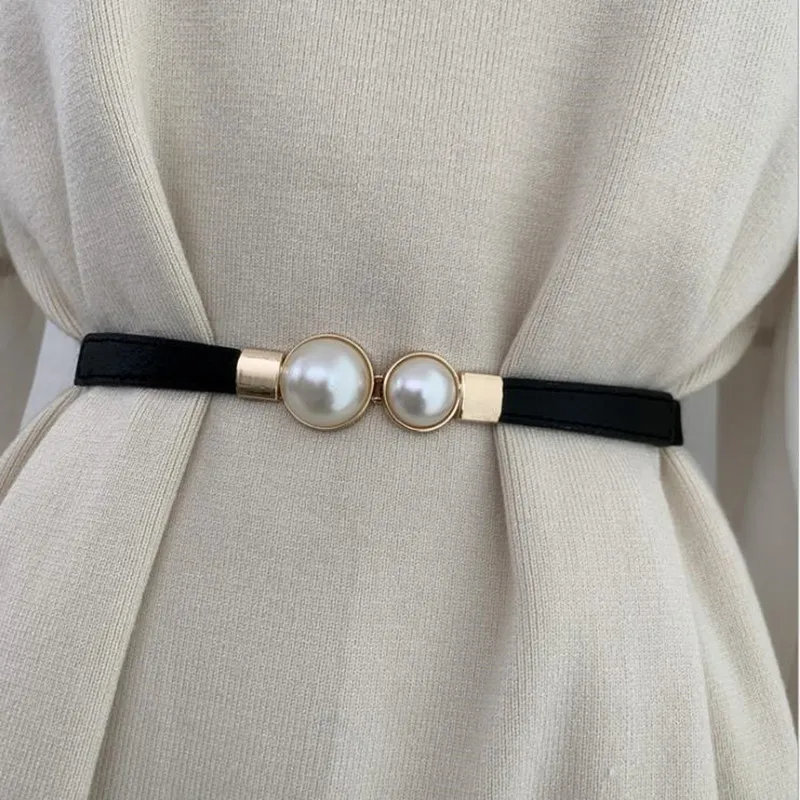 Fashion Super Thin Pearl Corset Belts Elastic Women Elastic Belts for Pants and Dress