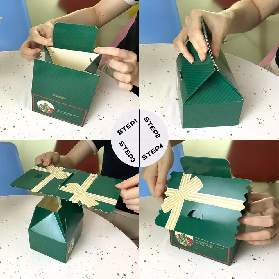 Ready Wholesale Green Tree House Shape Christmas Treat Box Wedding Birthday Party Decorations Candy Cake Gift Packaging Box