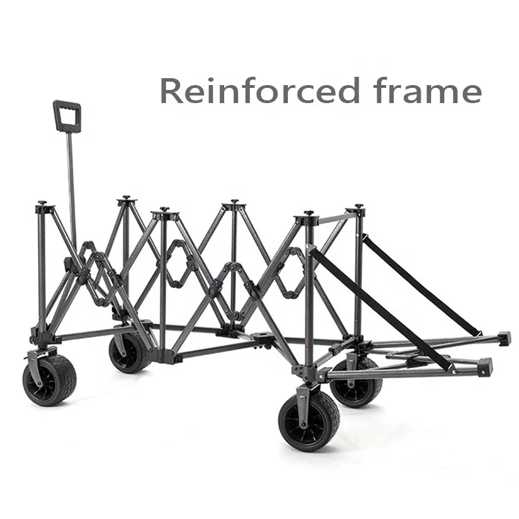 Hot sale Portable Four-Wheeled Metal Foldable Camping Trolley With Folding Table For Outdoor Camping Camping Cart