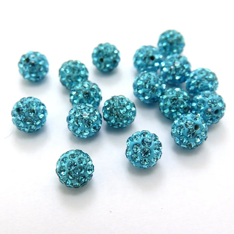 Wholesale 8mm/10mm/12mm/14mm Blue Color Round Clay Rhinestone Disco Pave Loose Ball Beads