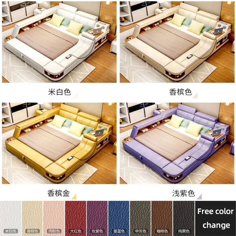 Bedroom furniture Tatami music leather bed massage sex bed king bed