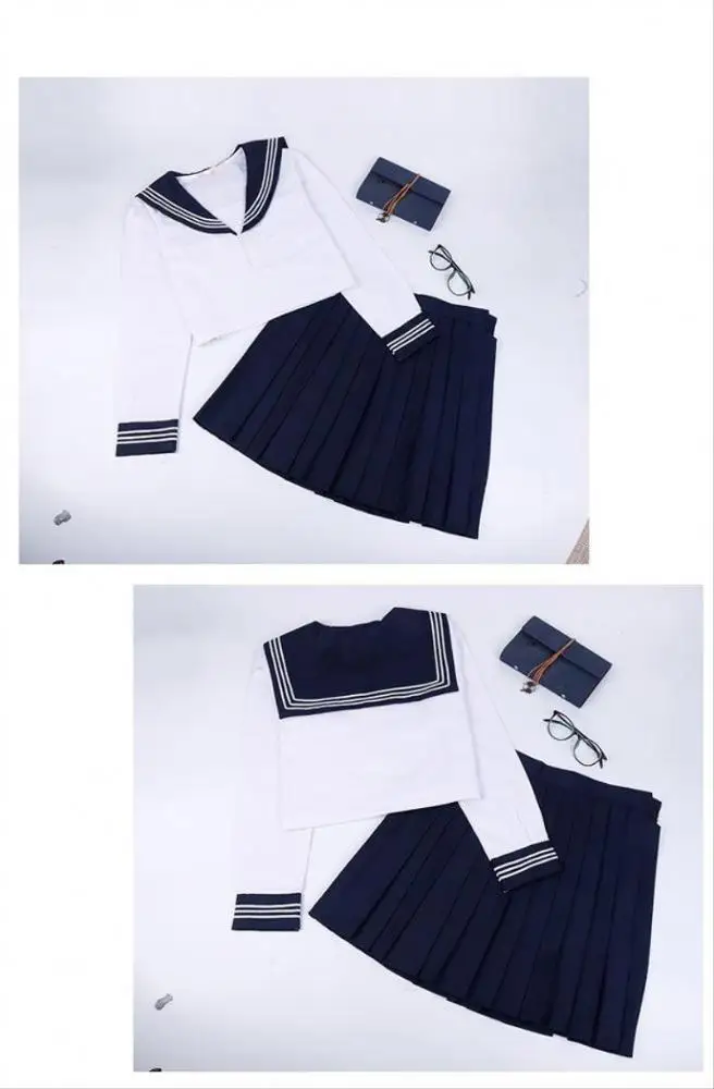 New Custom 60% Polyester 40% Cotton Women Sailor Suits Girls Embroidered Logo Autumn JK School Uniform Sets