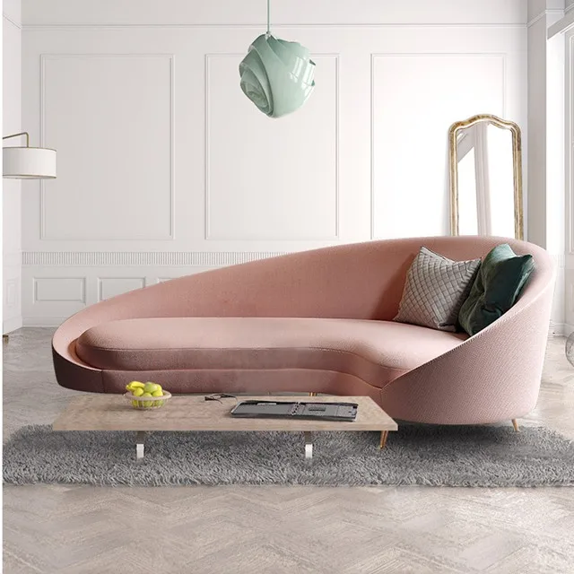 Hot Sale Nordic Designer Sitting Room Furniture Customized Fabric Curved Half Moon Sofa Modern Pink Velvet Corner Sofa