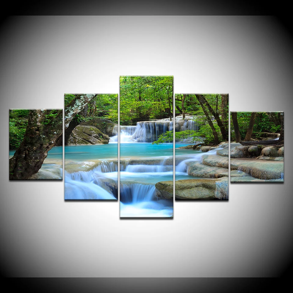 HD Prints Canvas Posters Home Decor 5 Pieces Natural Waterfall Paintings Wall Art Scenery Pictures Modular Living Room Decor