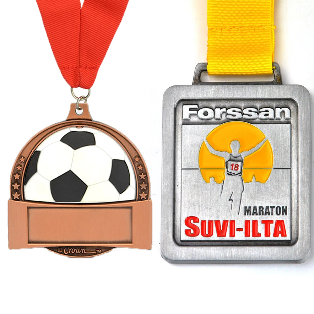 Cheap Custom Football Gold 3d Logo Medal 5k Race Marathon Running Metal Custom Casting Soccer Sports Award Medals With Ribbon