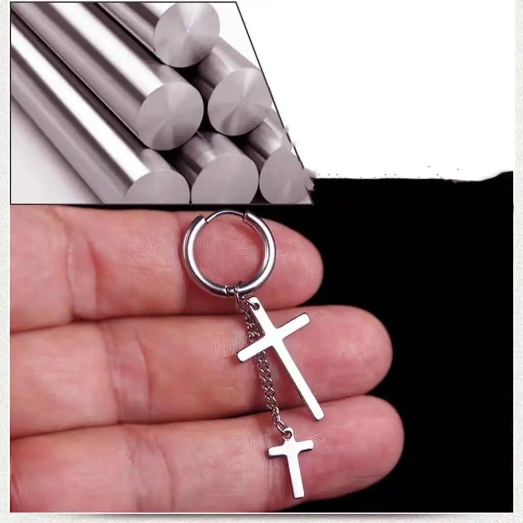 Retro Fashion Titanium Steel Earrings Long Tassel Chain Personalized Earrings Cross Hoop Earrings