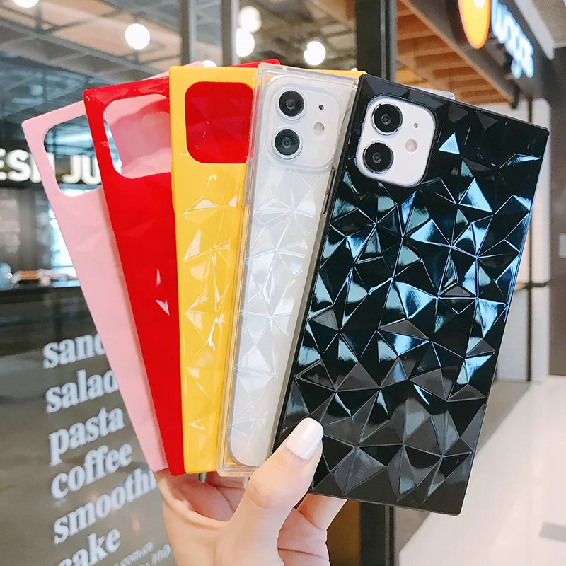 
Candy colors diamond shockproof jelly tpu straight-edge mobile phone cases for iphone 12 series 