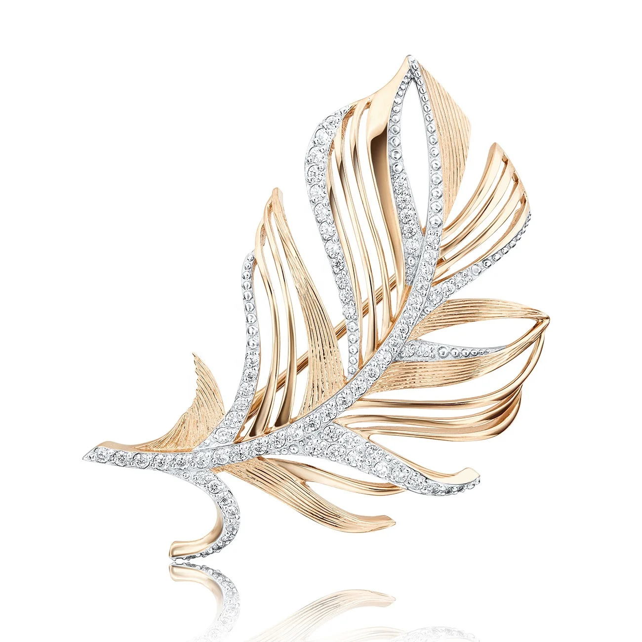 Нежная брошь с перьями 14K твердое розовое желтое белое золото OEM ODM
