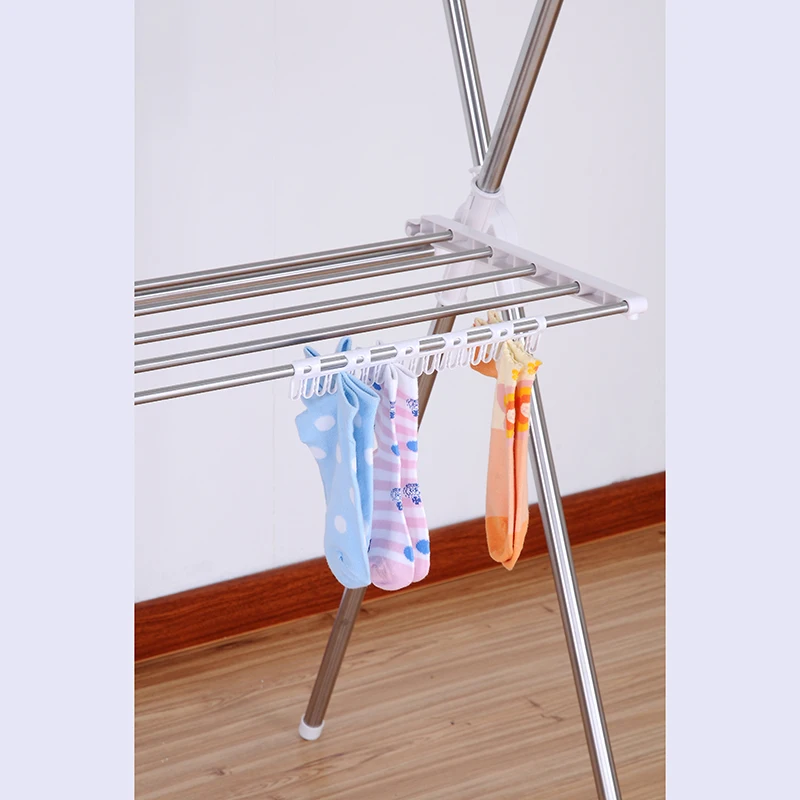 X-Type Foldable Metal Clothes Rack with Wings Heavy Duty Electric Standing Iron and Plastic for Laundry Storage and Drying
