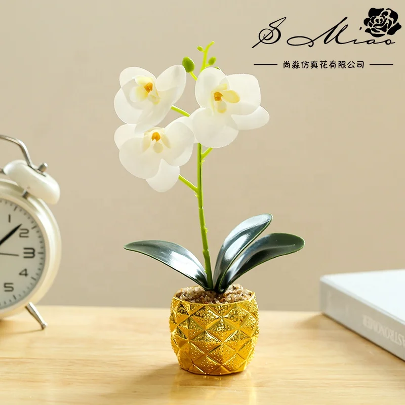 Wholesale artificial 3D printing phalaenopsis golden pot bonsai home decoration