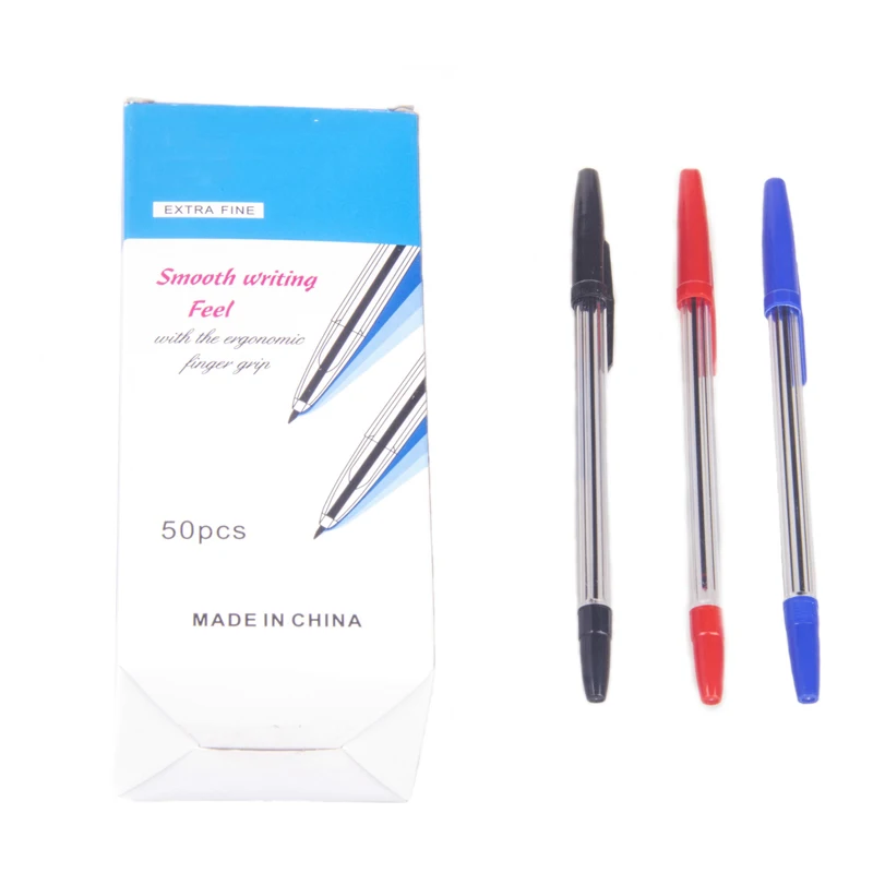 3 Color Plastic Ballpoint Pen Black Blue Ink Custom Printing Simple Pen Set