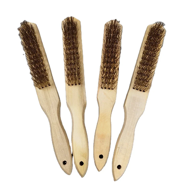 Metal Rust Removal Cleaning Brush Industrial Brass Plated Steel Wire Wooden Handle Cleaning Fish Scale Steel wire brush