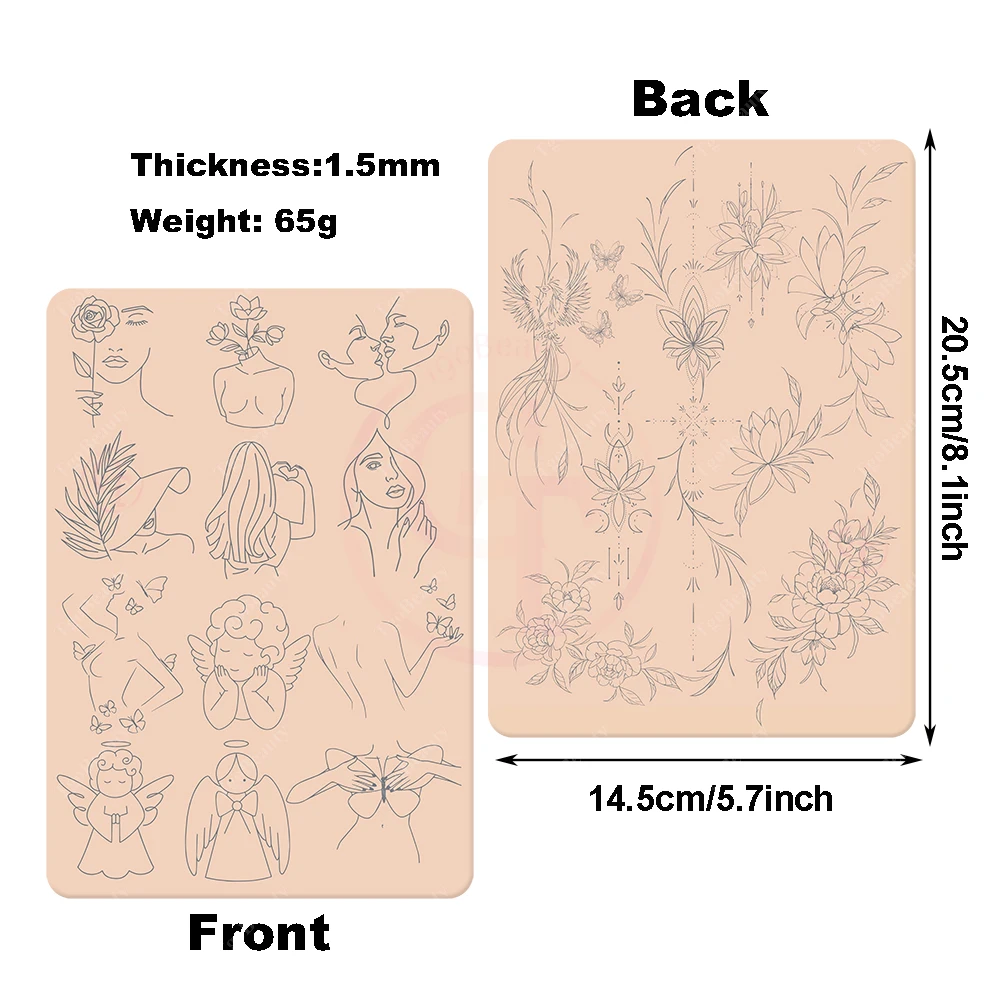 Custom Design Tiny Tattoo Practice Skin Double Side Printing Silicone Pink Tattoo Practice Pad for Body Art Training