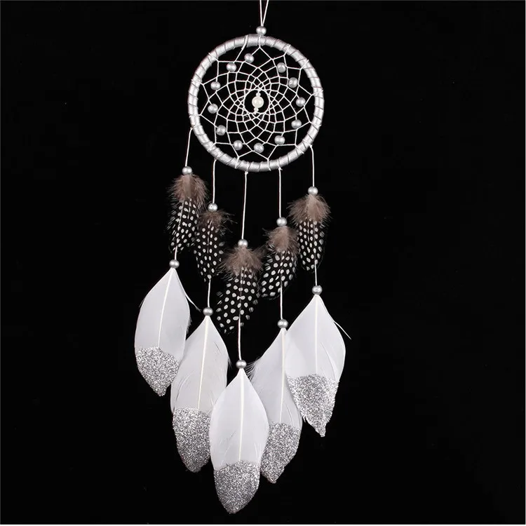 11cm Silver Glitter Feather Dream Catcher for Home Decoration Wholesale White Dream Catcher Decoration