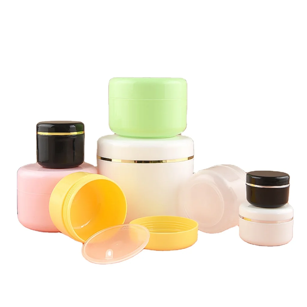 Refillable makeup cosmetic container 20ml 50ml 100ml 150ml 200ml 250ml 300ml white plastic cream jar with silver gold edge