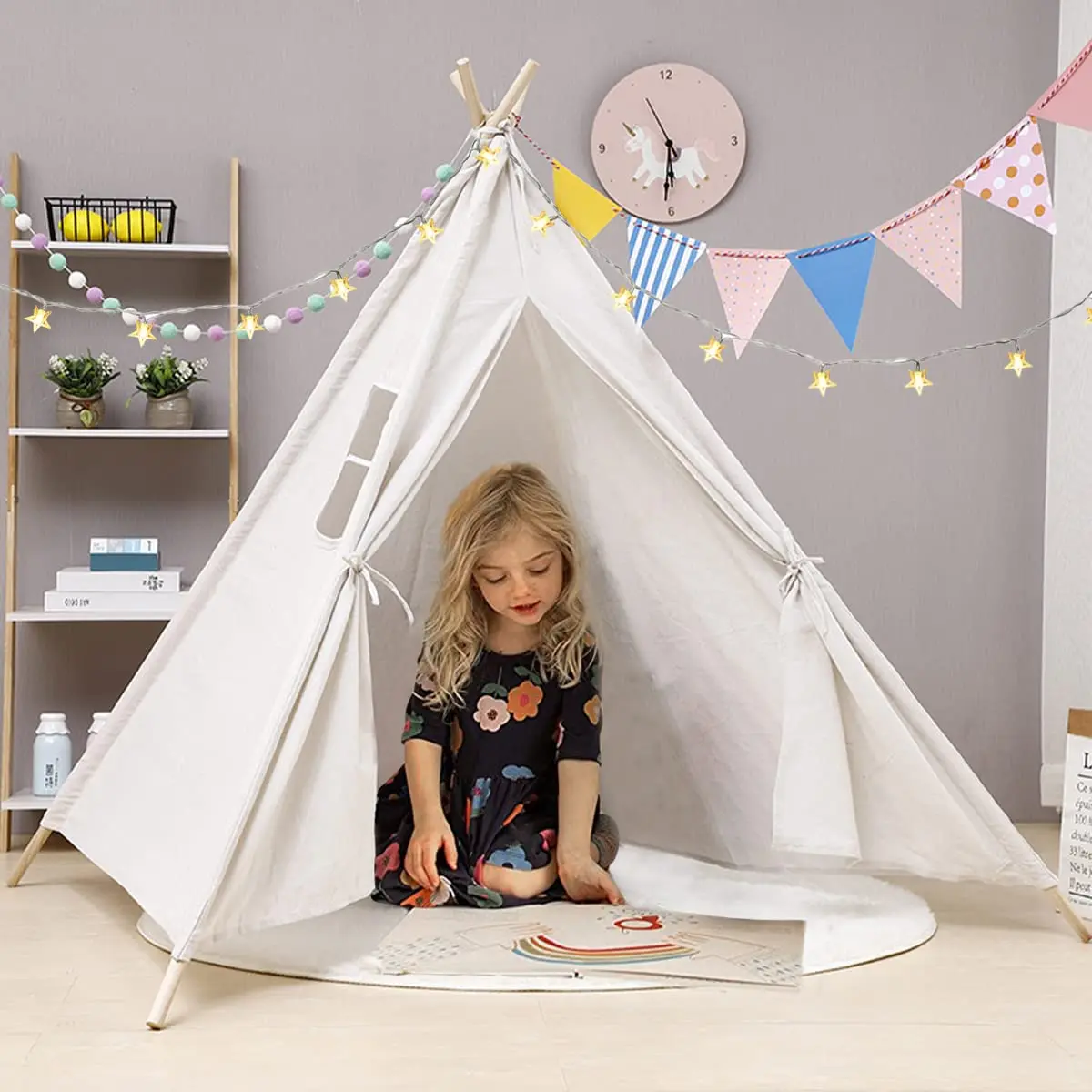 Kids Teepee Tent Indoor Outdoor Play Houser Children Camping Teepee Tent Foldable Tent For Kids