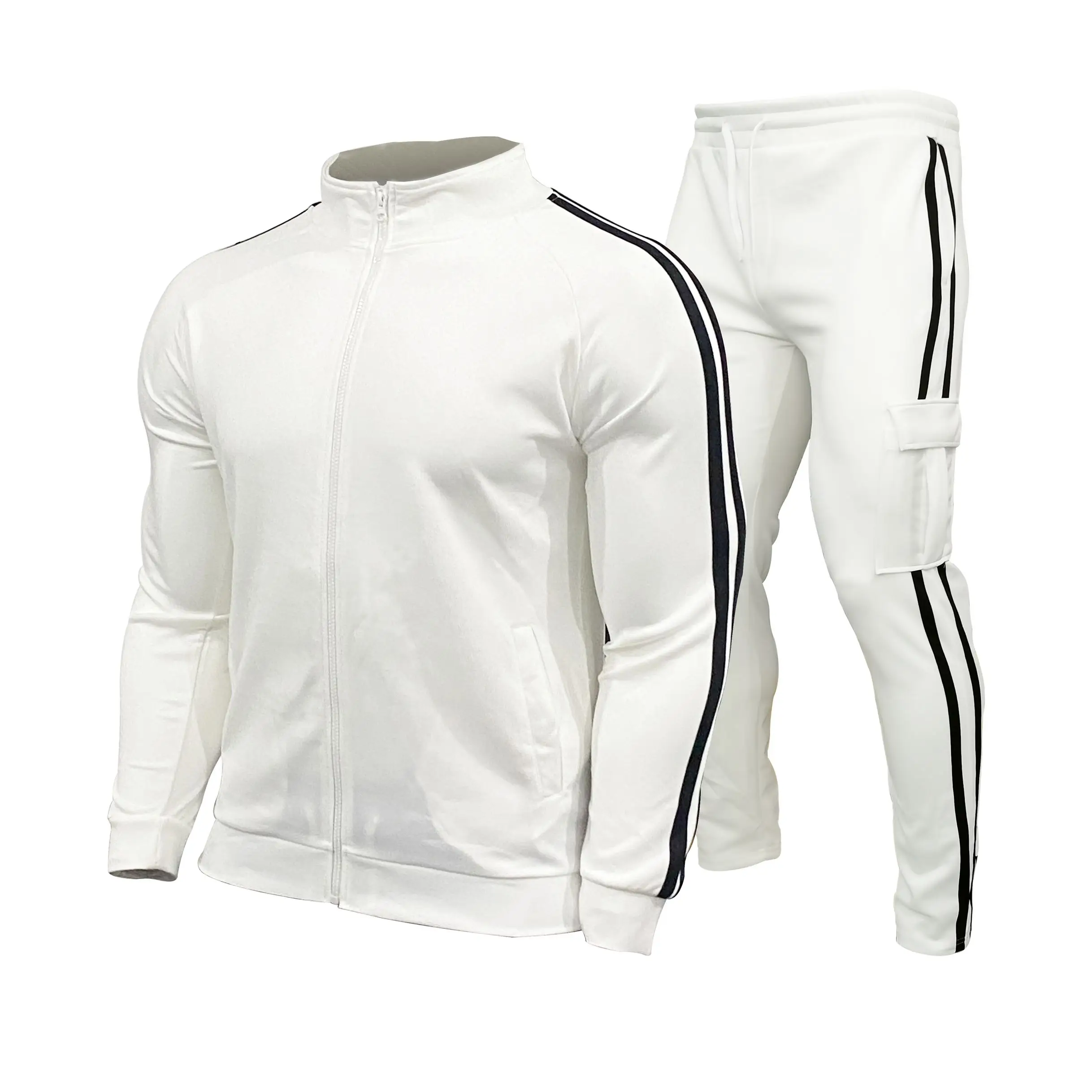 
New leisure fitness cardigan stand collar sports suit youth sportswear leisure slim running two-piece suit 