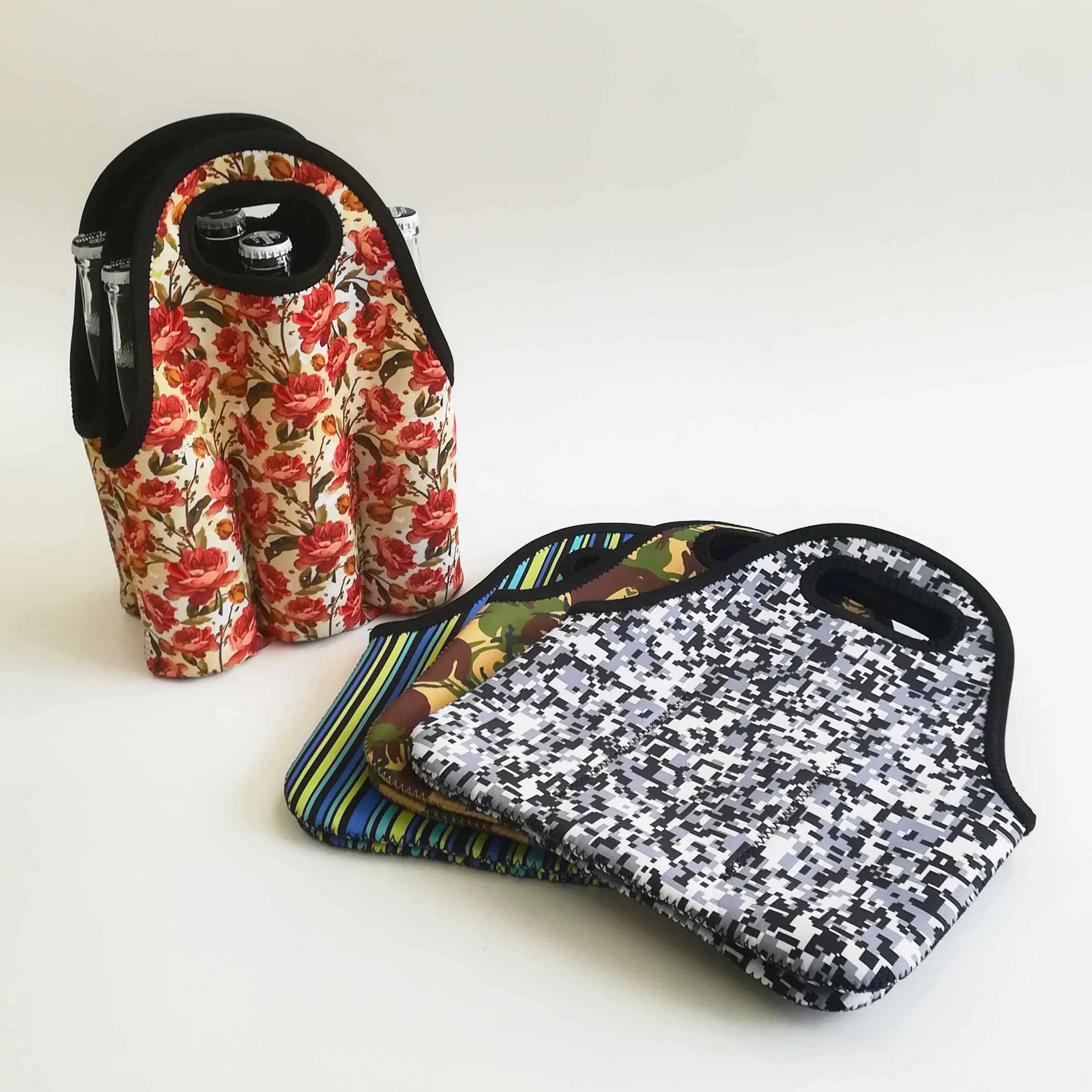 Portable Reusable Neoprene Insulated Six 6 Pack Beer Bottle Cooler Tote Bag Carrier Holder