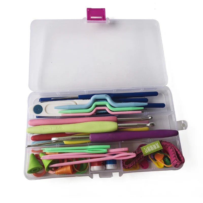 Hot sales knitting needles 53pcs/set Silicon Handle Aluminum crochet hooks Handicraft embroidery crochet hook set