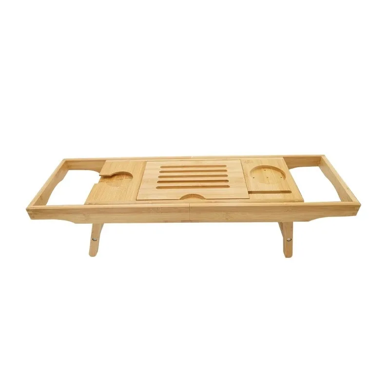 Bamboo Bathtub Caddy Bath Tub Tray Bridge Shower Shelves Organizer Tray With Stand Foot Bathtub Caddy & Laptop Bed Desk
