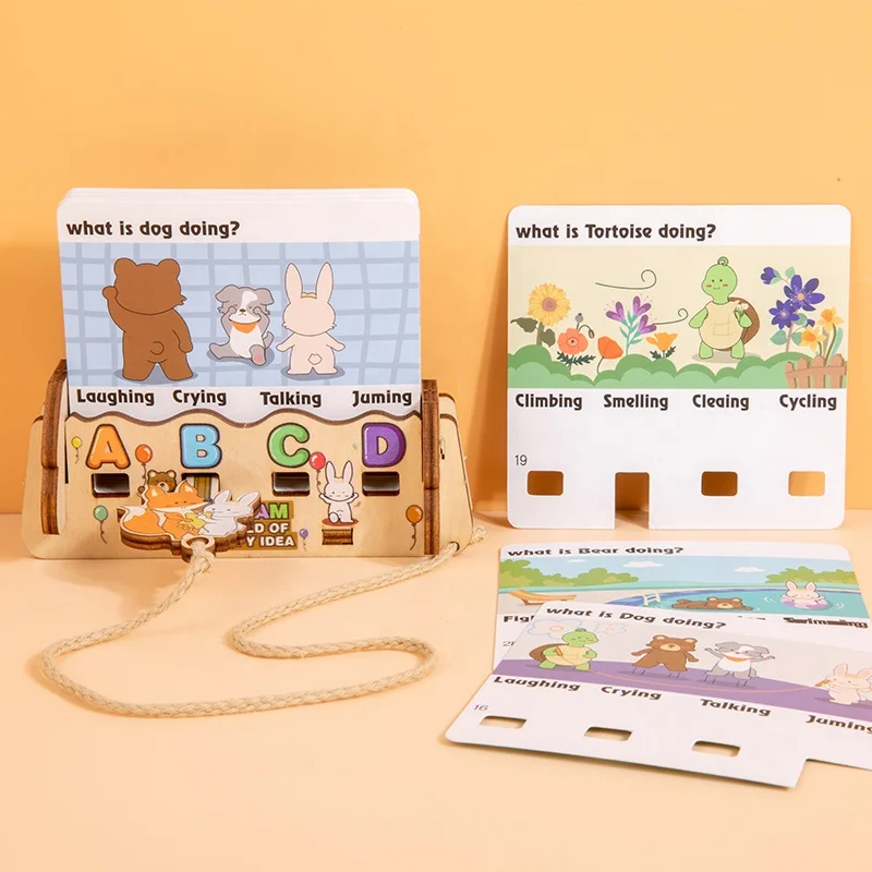 Wooden Cartoon Word Decryption Card Matching Toys Kids Montessori Toys Early Learning Educational Toys for Children Toddlers