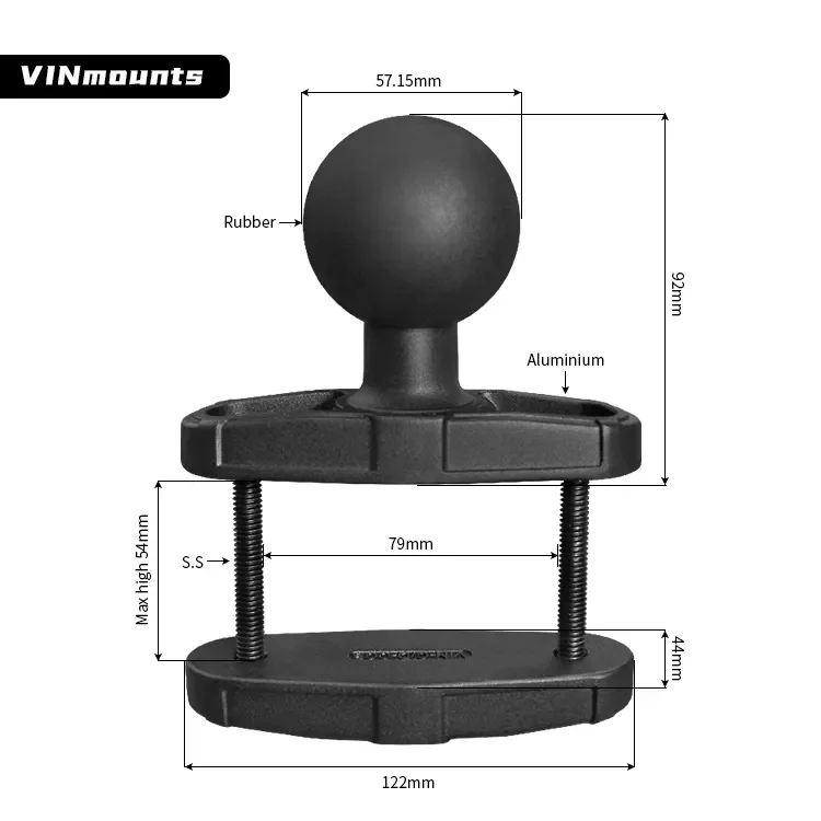 No-drill forklift square tube mounting brackets vehicle equipment computer monitor bracket 2.25' D size square tube ball head