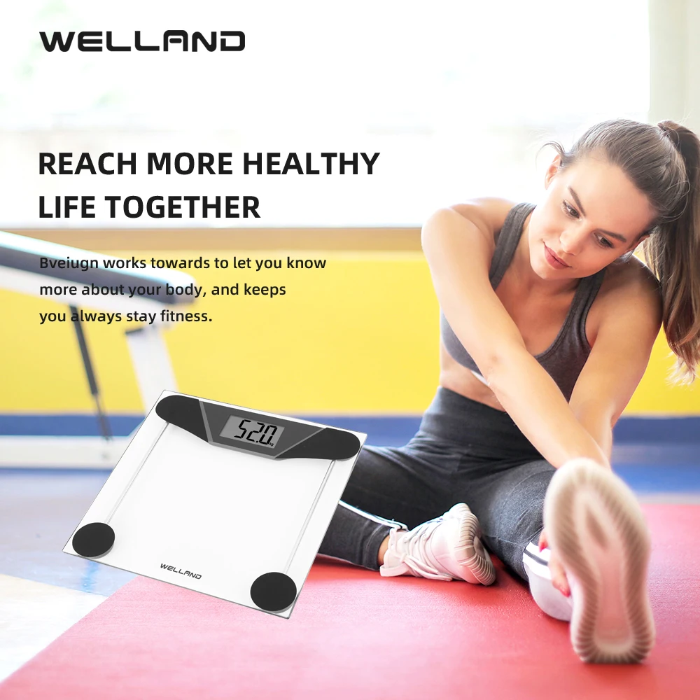 Прозрачная стеклянная платформа Welland лаконичные Большие весы с ЖК-дисплеем для использования в ванной