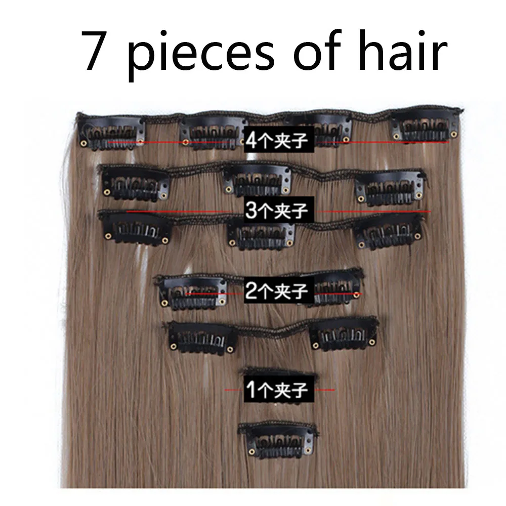 7PCS Clip in Hair Extensions Full Head 22 Inch Long Straight Synthetic Pieces for Women