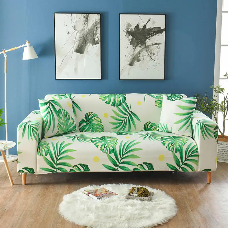 Wholesale universal High Stretch elastic stretchable sectional couch cover slipcover printed stretch sofa cover set
