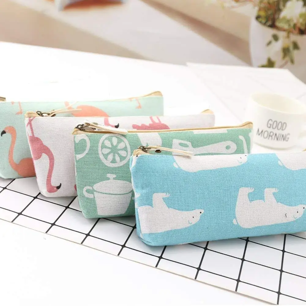 
Pencil Case Holder,Canvas Designed Cute Animal Zipper Bag Student Pencil Pen Case Box,Makeup Brush Bag 