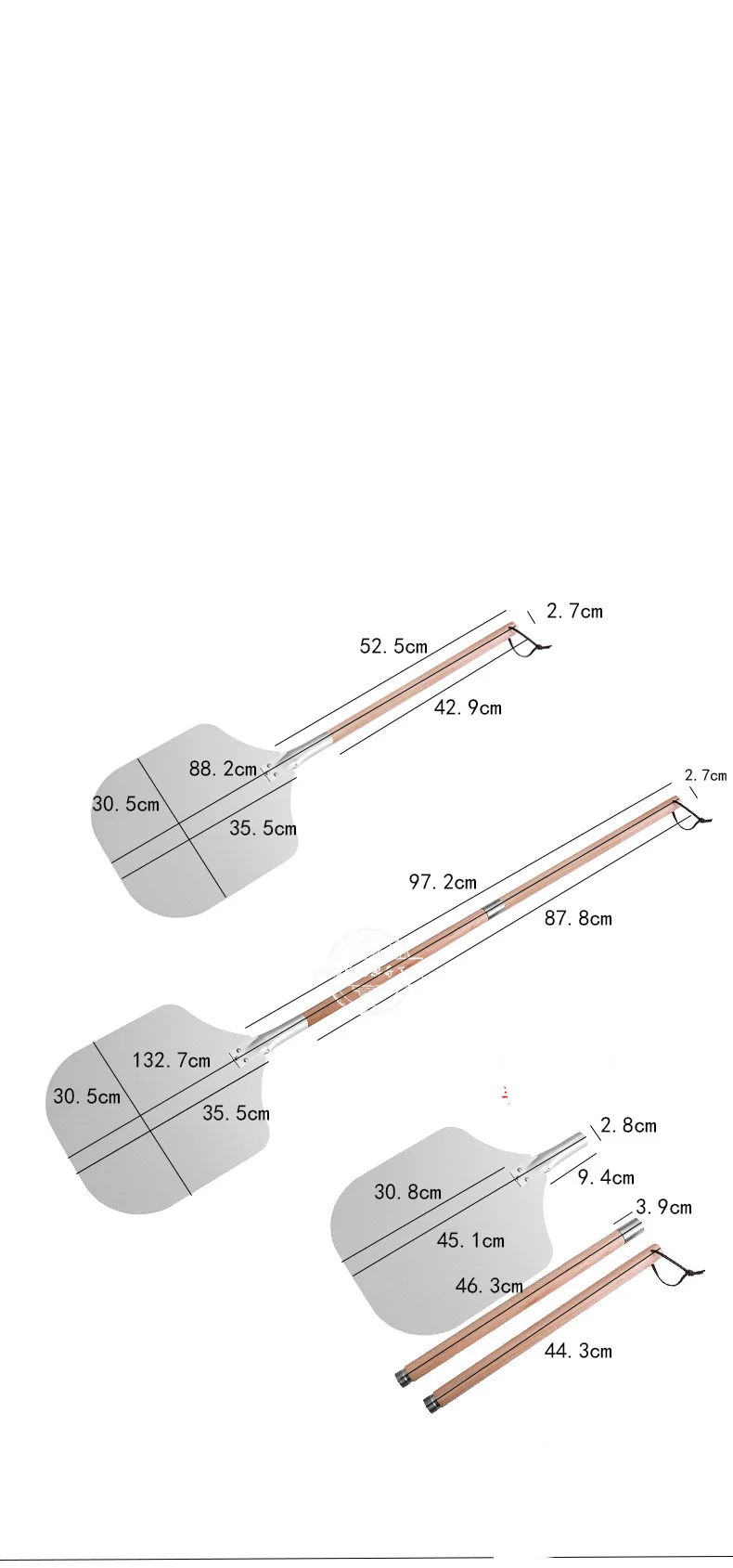 Hot Sale Detachable Pizza Peel Aluminum With Rubber Wood Handle